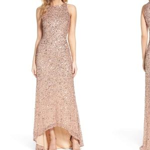 Adrianna Papell Sequin High Low Gown - Rose Gold